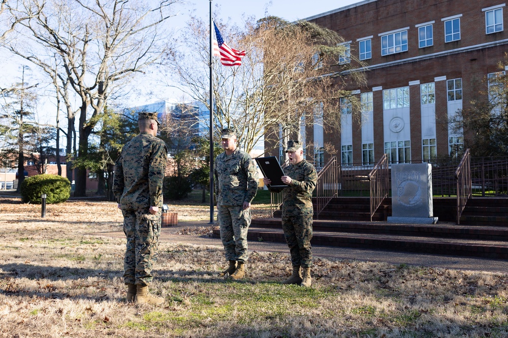 MARFORCOM Deputy Commander promotes Marine Judge Advocate to Major