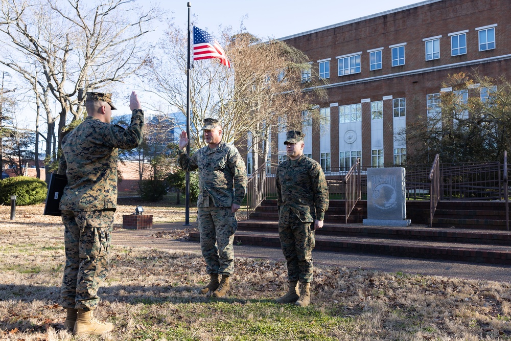 MARFORCOM Deputy Commander promotes Marine Judge Advocate to Major