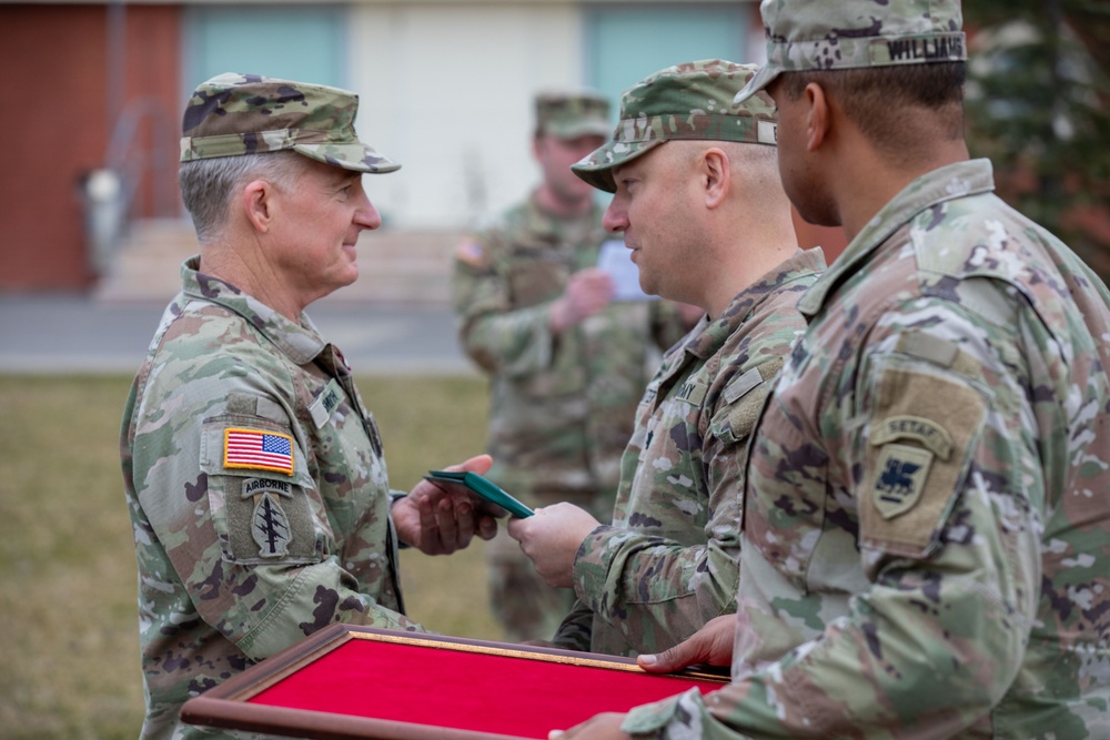 Sgt. Maj. John Smith is awarded the Meritorious Service Medal