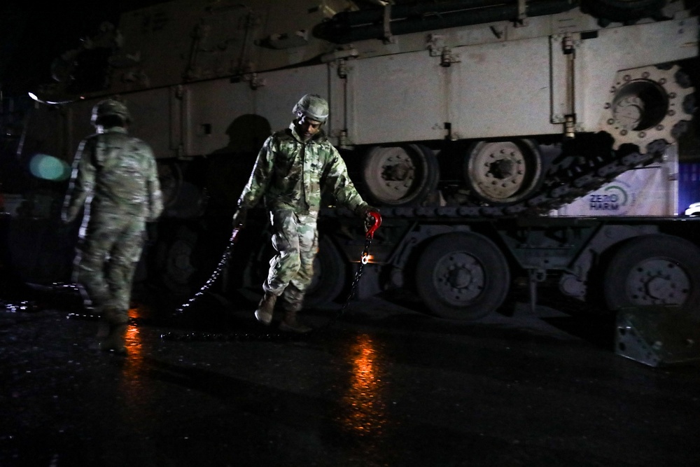 Logisticians move M88 armor vehicles in Poland
