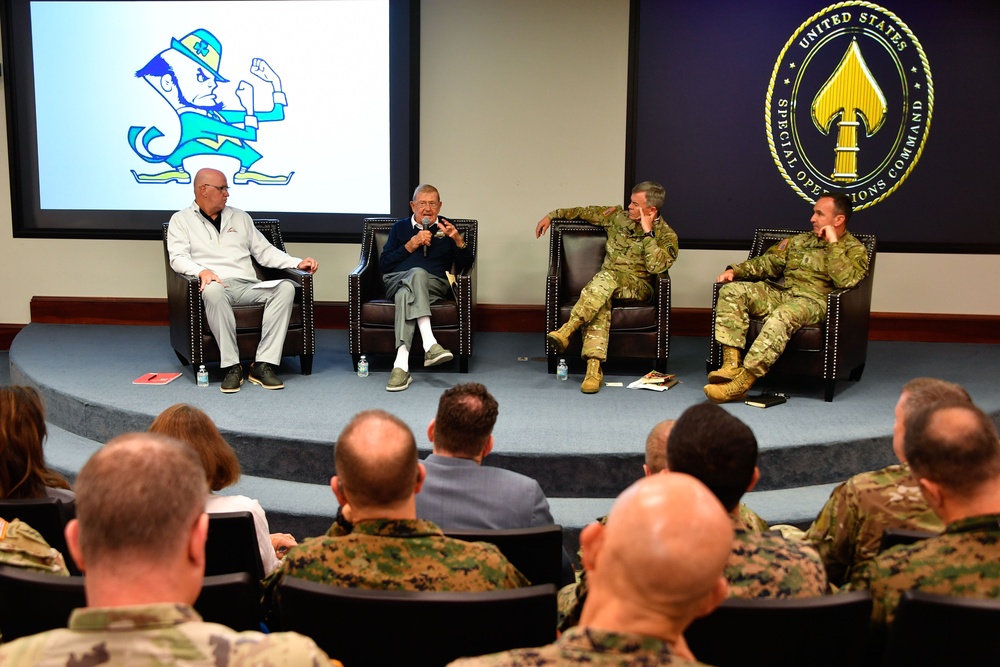 Father and son football coaches visit USSOCOM, talk leadership