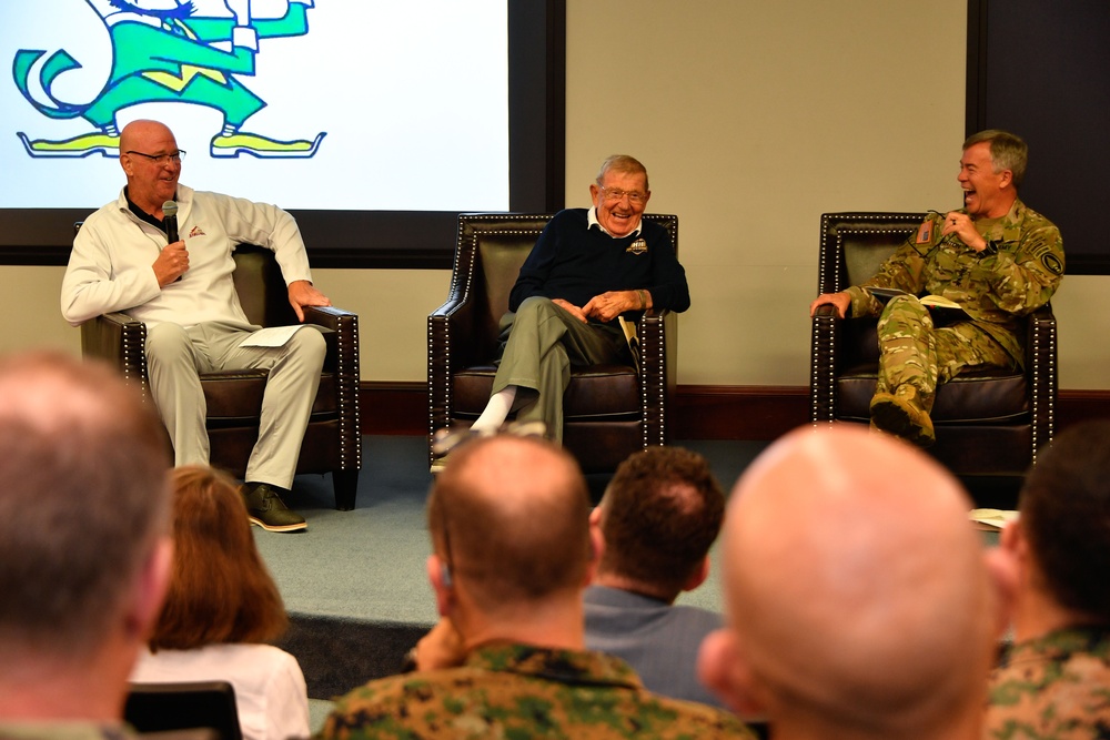 Father and son football coaches visit USSOCOM, talk leadership