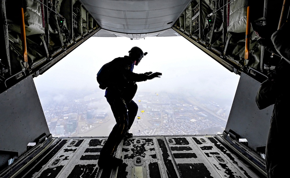 Unified Skies: Air Force and Navy collaboration takes center stage NFL AFC Championship game.