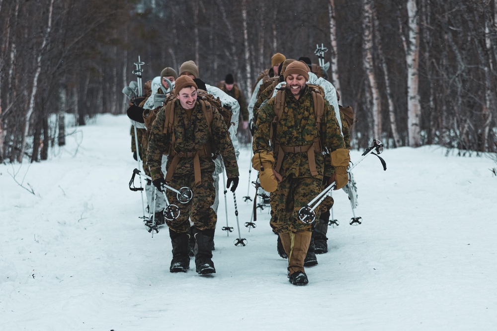 U.S. Marines and Sailors execute an ice-breaker drill before Exercise Nordic Response 24