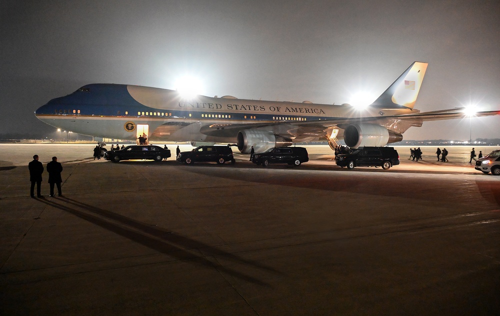 President Biden Departs Selfridge Air National Guard Base in Air Force One