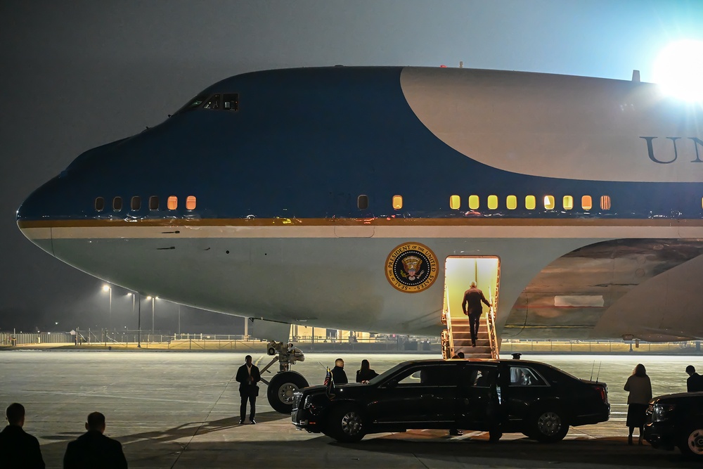 President Biden Departs Selfridge Air National Guard Base in Air Force One