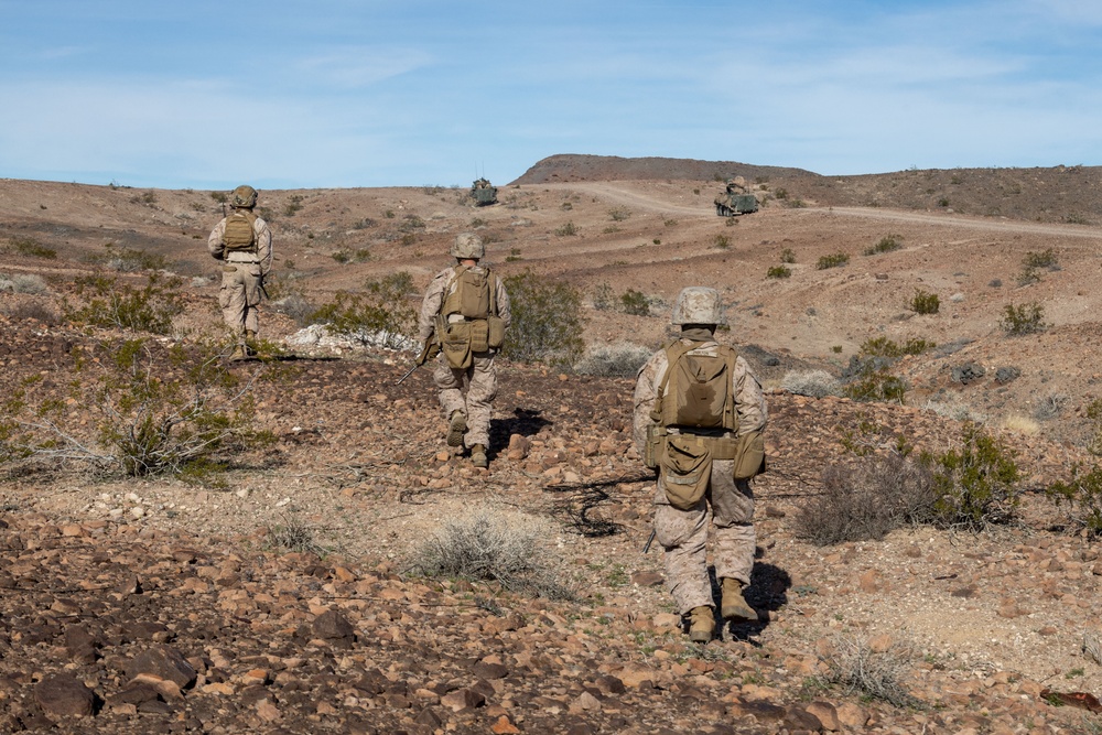 Marines with 3rd Light Armored Reconnaissance Battalion conduct a platoon attack while participating in SLTE 2-24