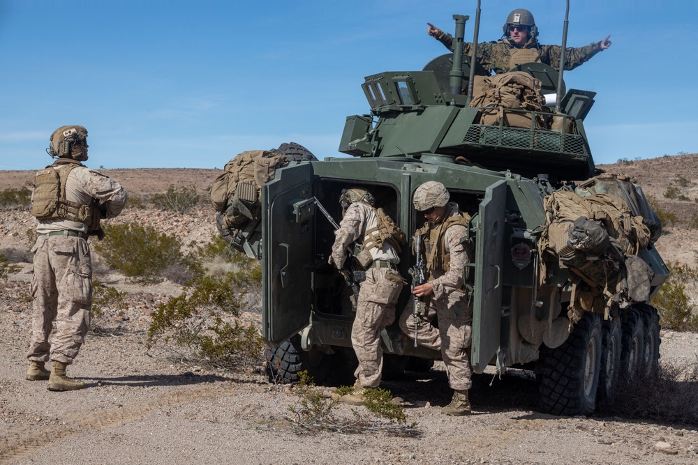 Marines with 3rd Light Armored Reconnaissance Battalion conduct a platoon attack while participating in SLTE 2-24