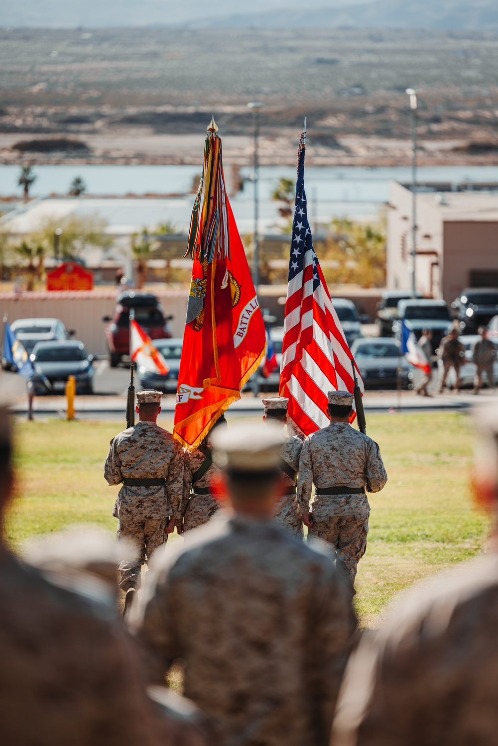 CLB 7 Sgt. Maj. James Foster is relieved by Sgt. Maj. Michael Allen during a relief and appointment ceremony