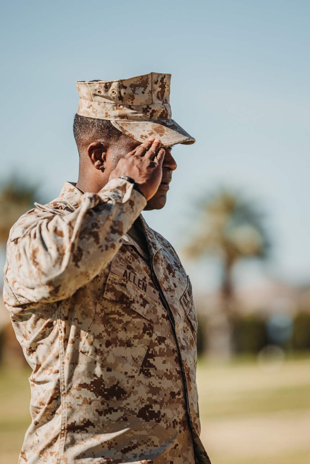 CLB 7 Sgt. Maj. James Foster is relieved by Sgt. Maj. Michael Allen during a relief and appointment ceremony