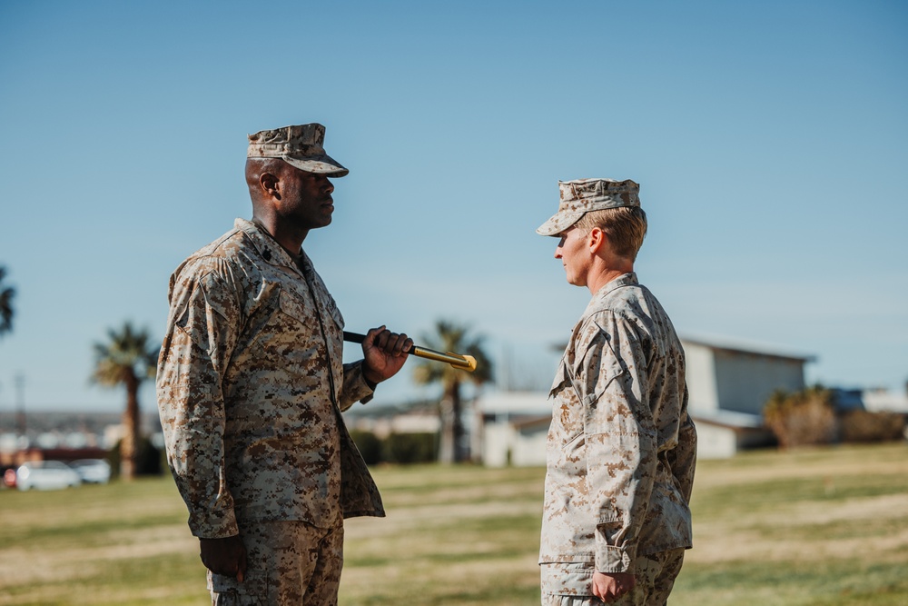 CLB 7 Sgt. Maj. James Foster is relieved by Sgt. Maj. Michael Allen during a relief and appointment ceremony