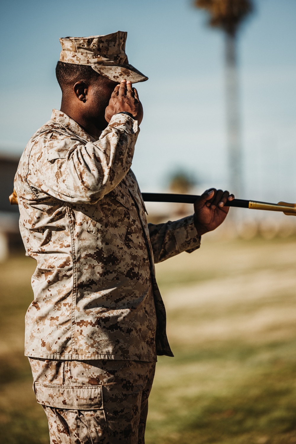 CLB 7 Sgt. Maj. James Foster is relieved by Sgt. Maj. Michael Allen during a relief and appointment ceremony