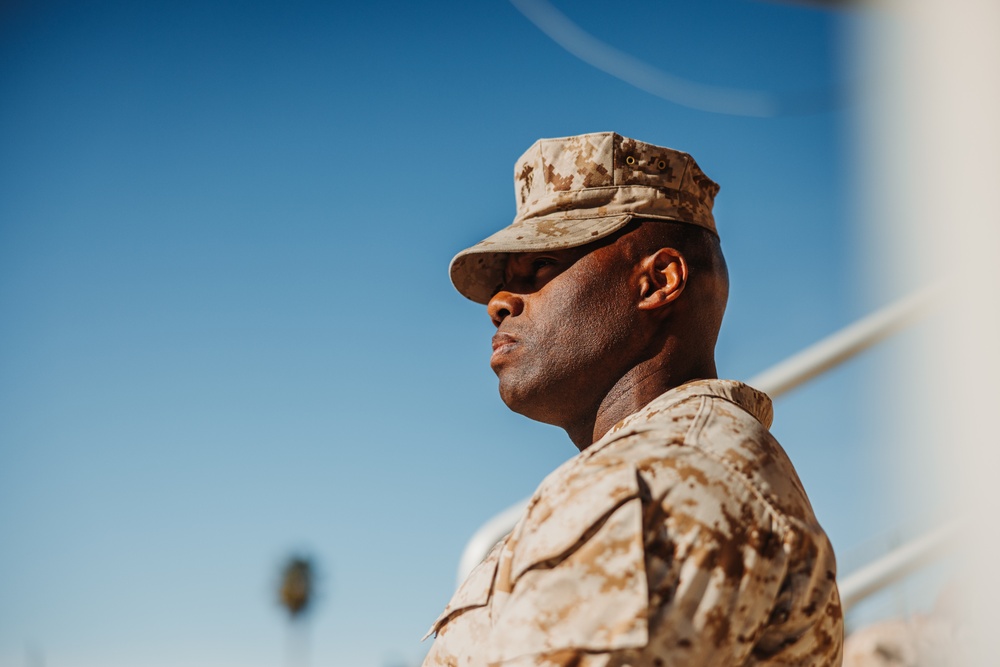 CLB 7 Sgt. Maj. James Foster is relieved by Sgt. Maj. Michael Allen during a relief and appointment ceremony