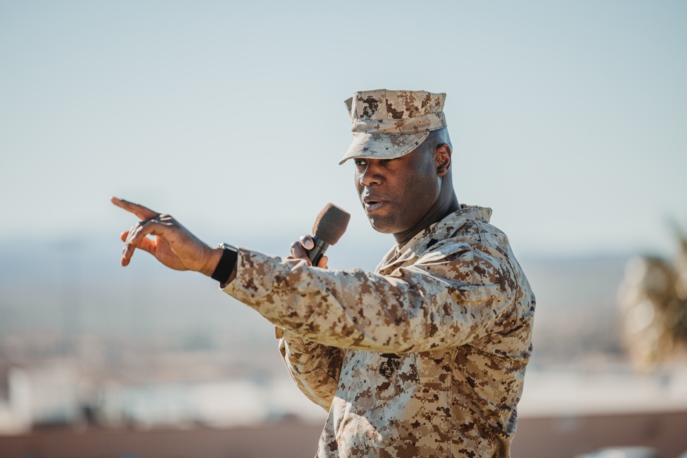 CLB 7 Sgt. Maj. James Foster is relieved by Sgt. Maj. Michael Allen during a relief and appointment ceremony