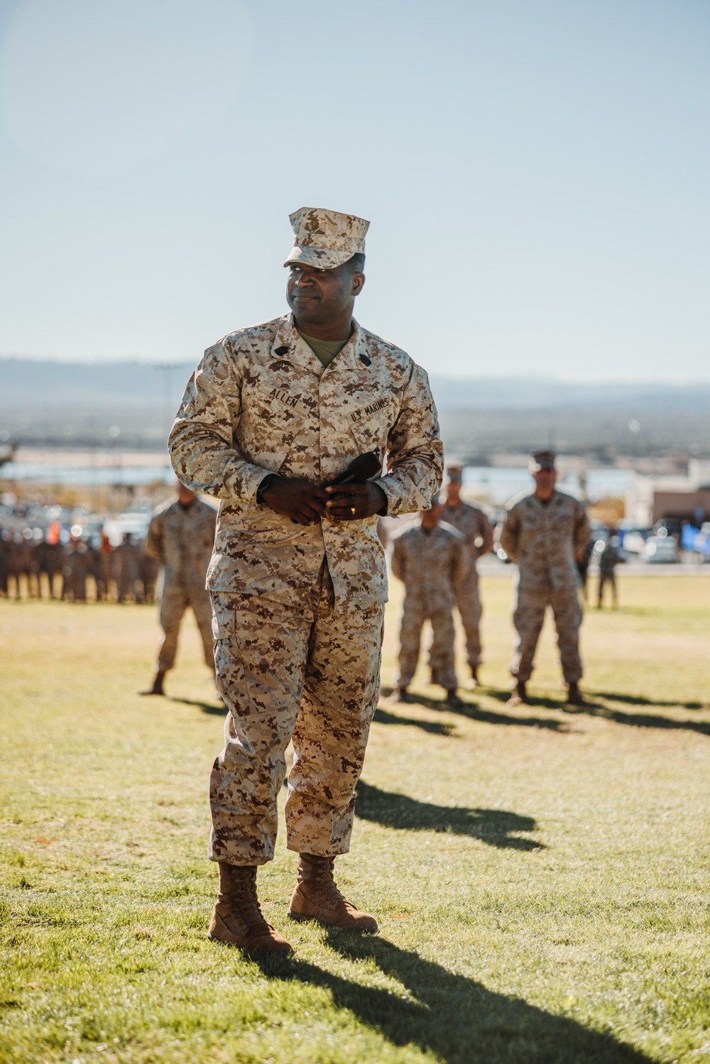 CLB 7 Sgt. Maj. James Foster is relieved by Sgt. Maj. Michael Allen during a relief and appointment ceremony