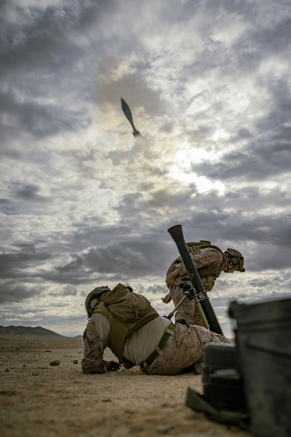 Marines with V2/4 and 3rd LAR conduct live fire mortar training at Range 106 while participating in SLTE 2-24