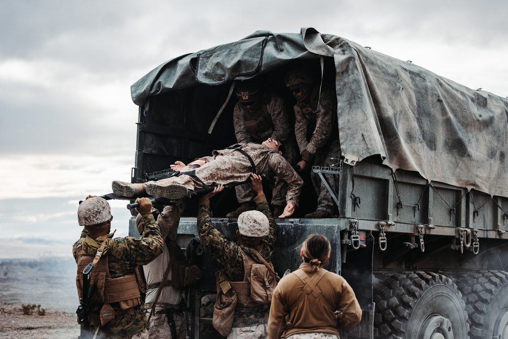 Units from across 1st Marine Division conduct tactical combat casualty care on simulated casualties during SLTE 2-25