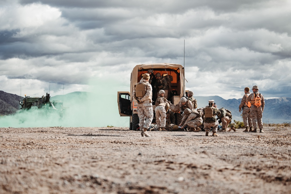 Units from across 1st Marine Division conduct tactical combat casualty care on simulated casualties during SLTE 2-25