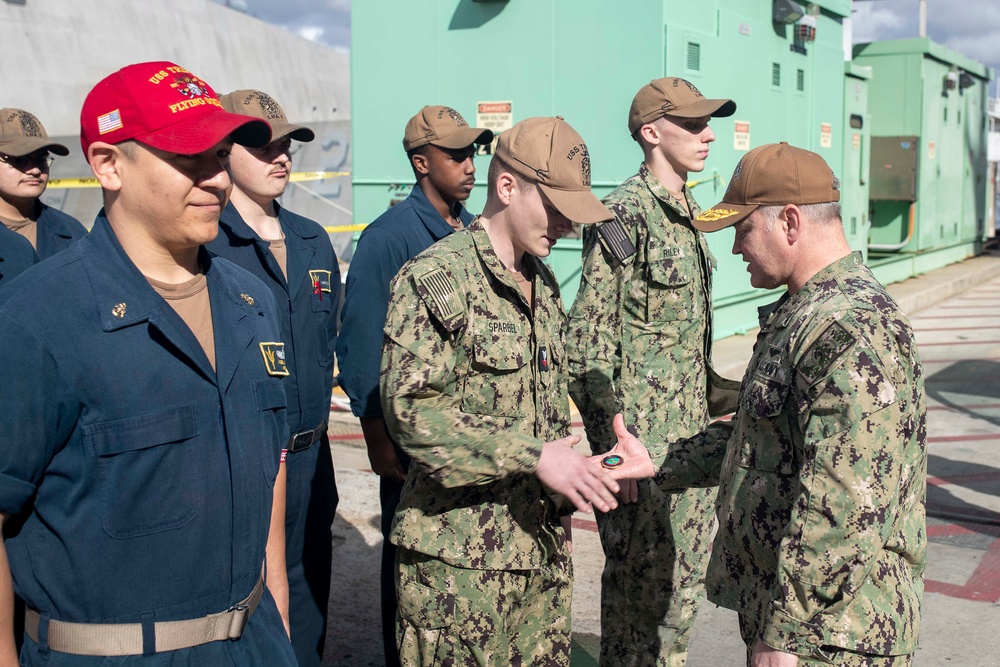 Rear Adm. Peck Visits USS Tripoli Sailors