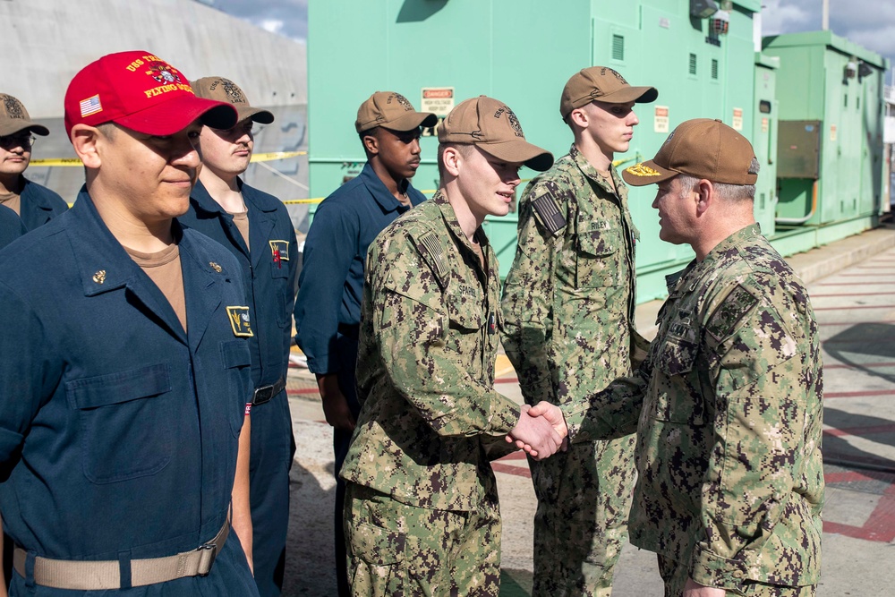 Rear Adm. Peck Visits USS Tripoli Sailors