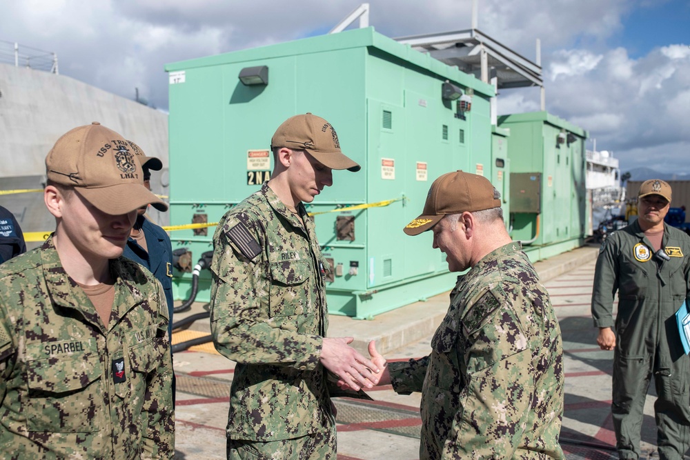 Rear Adm. Peck Visits USS Tripoli Sailors