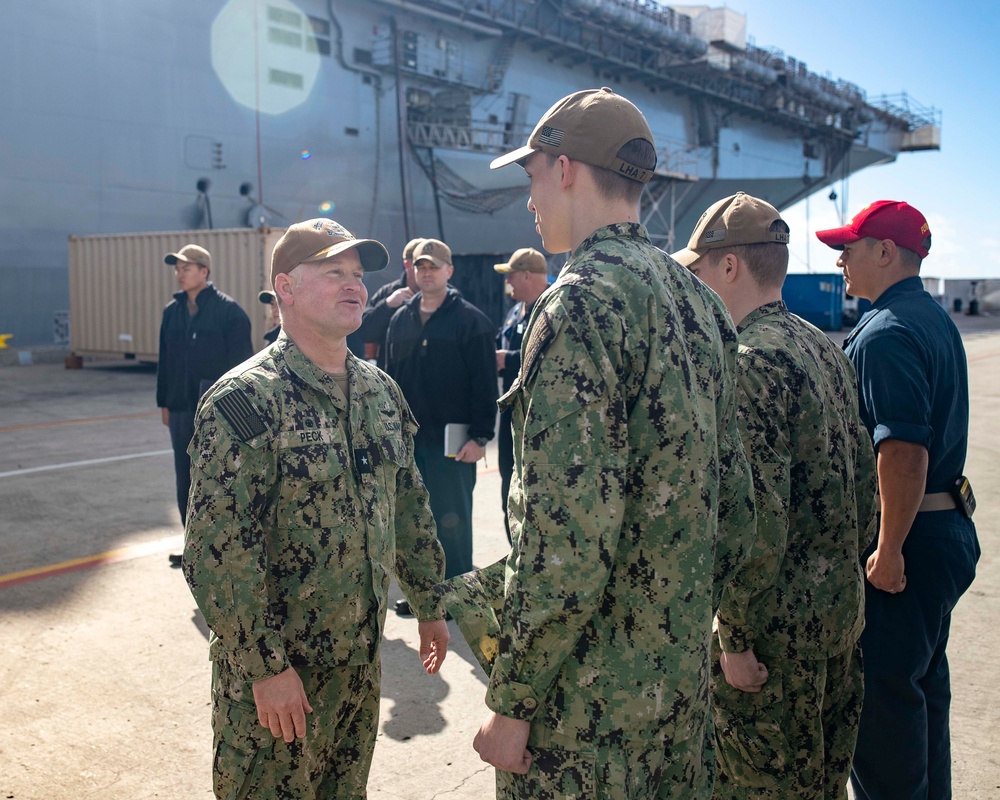 Rear Adm. Peck Visits USS Tripoli Sailors