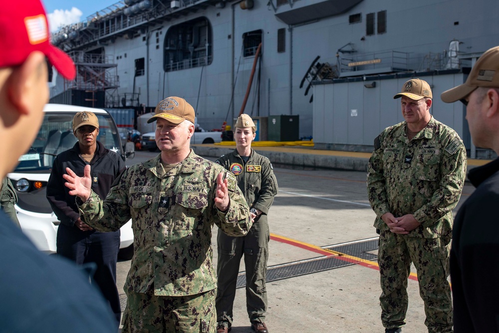 Rear Adm. Peck Visits USS Tripoli Sailors