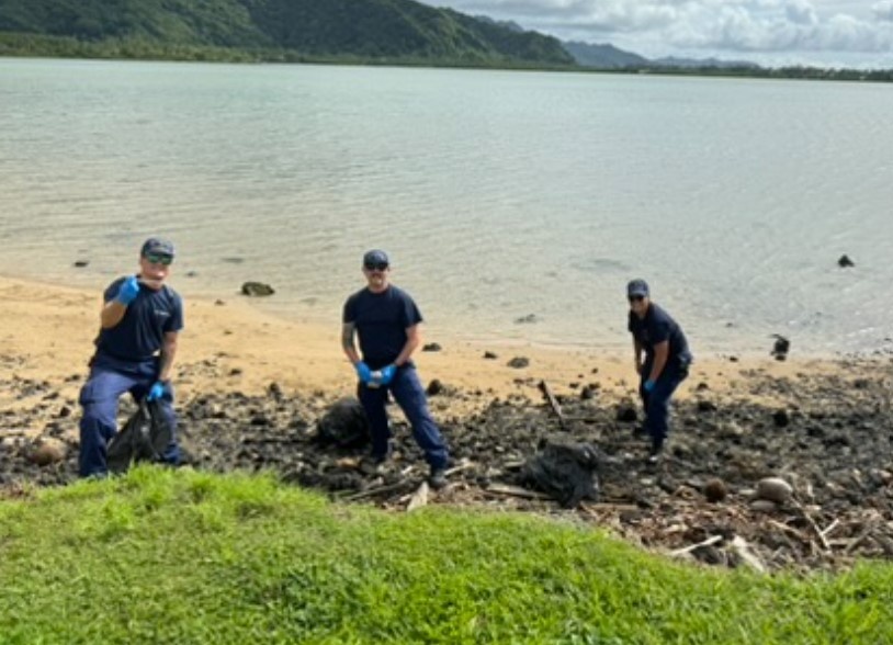 U.S. Coast Guard Cutter Harriet Lane cleans beach in American Samoa