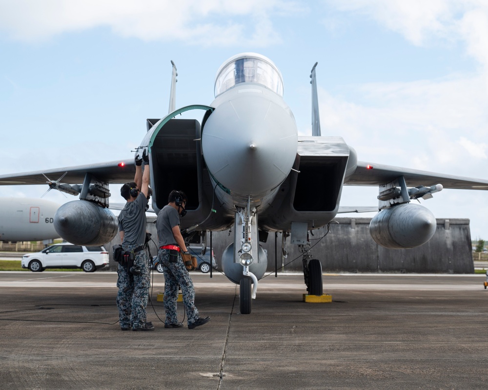 JASDF F-15J Eagles arrive at Andersen AFB for Cope North 24
