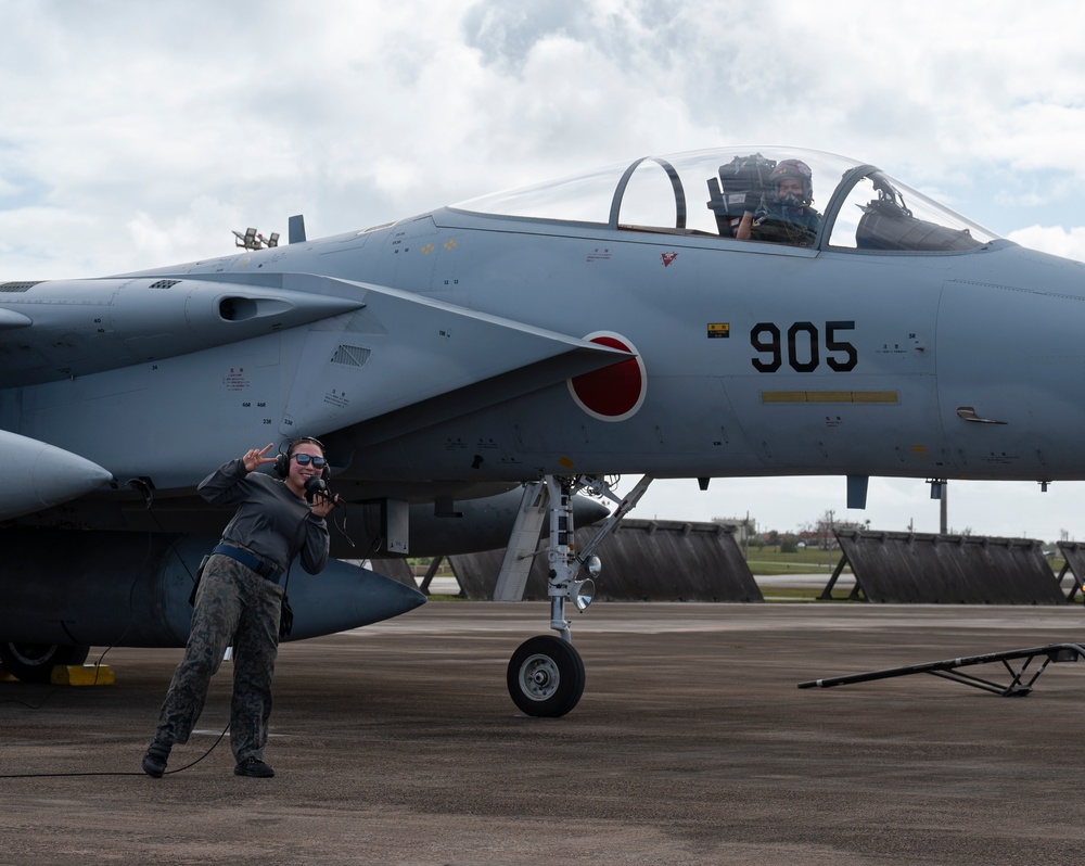 JASDF F-15J Eagles arrive at Andersen AFB for Cope North 24