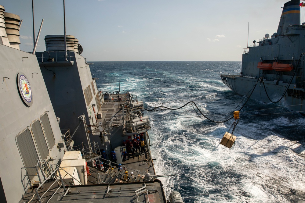 USS Laboon Conducts Replenishment-at-Sea with USNS Kanawha in the Red Sea