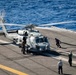 Sailors refuel an MH-60R Sea Hawk