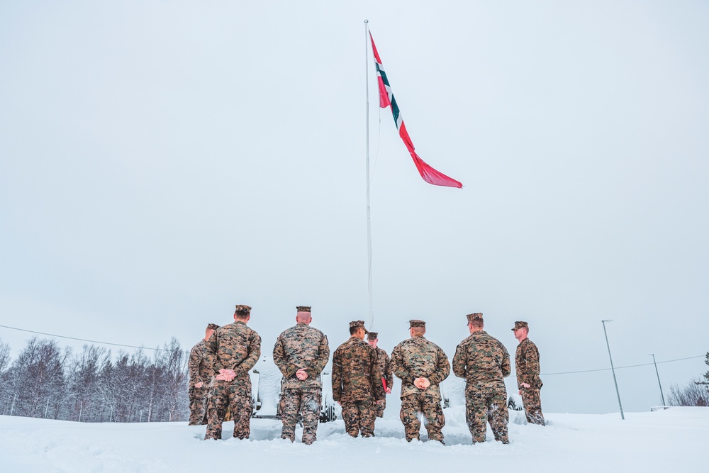 U.S. Marine pinned meritorious sergeant by members of the Norwegian Army