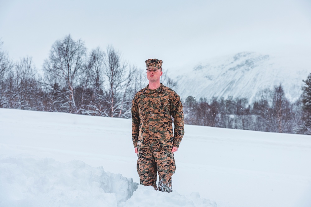 U.S. Marine pinned meritorious sergeant by members of the Norwegian Army