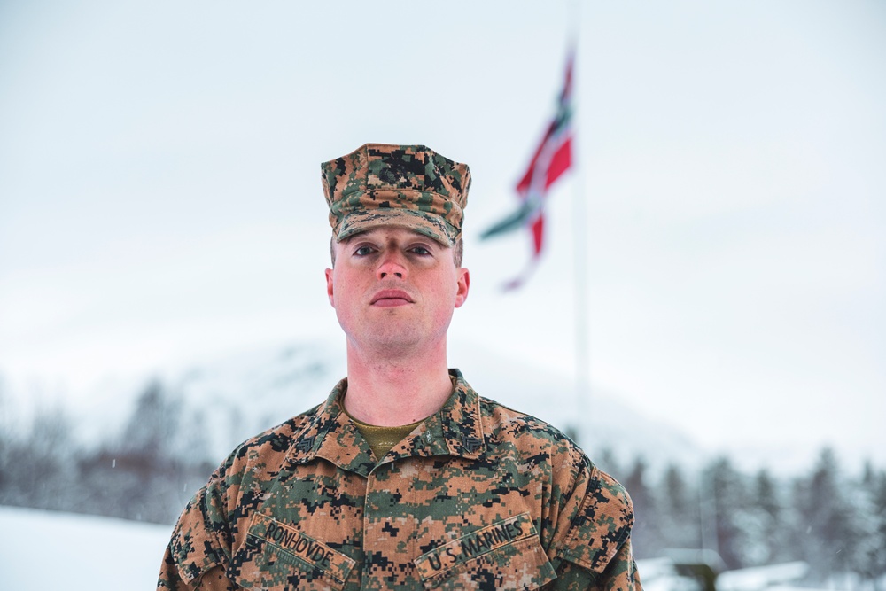 U.S. Marine pinned meritorious sergeant by members of the Norwegian Army