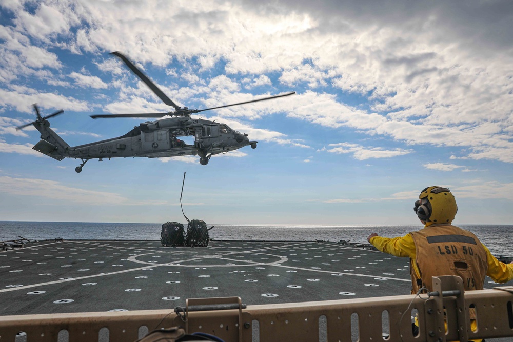 USS Carter Hall (LSD 50) Conducts Vertical Replenishment, Feb. 4, 2024