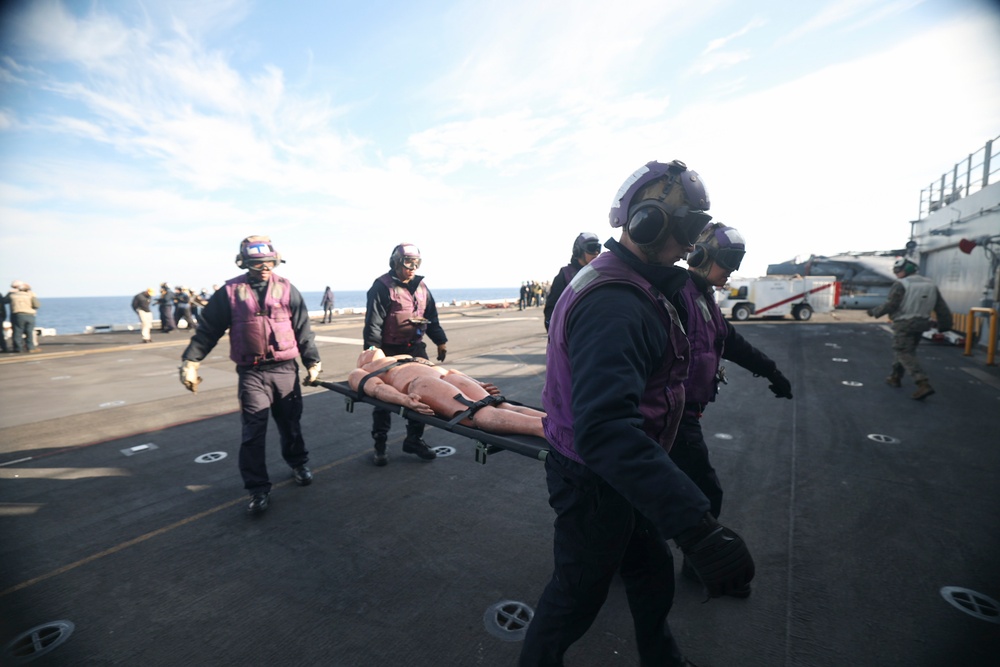 USS BATAAN AIR DEPARTMENT CONDUCTS FIRE DRILL