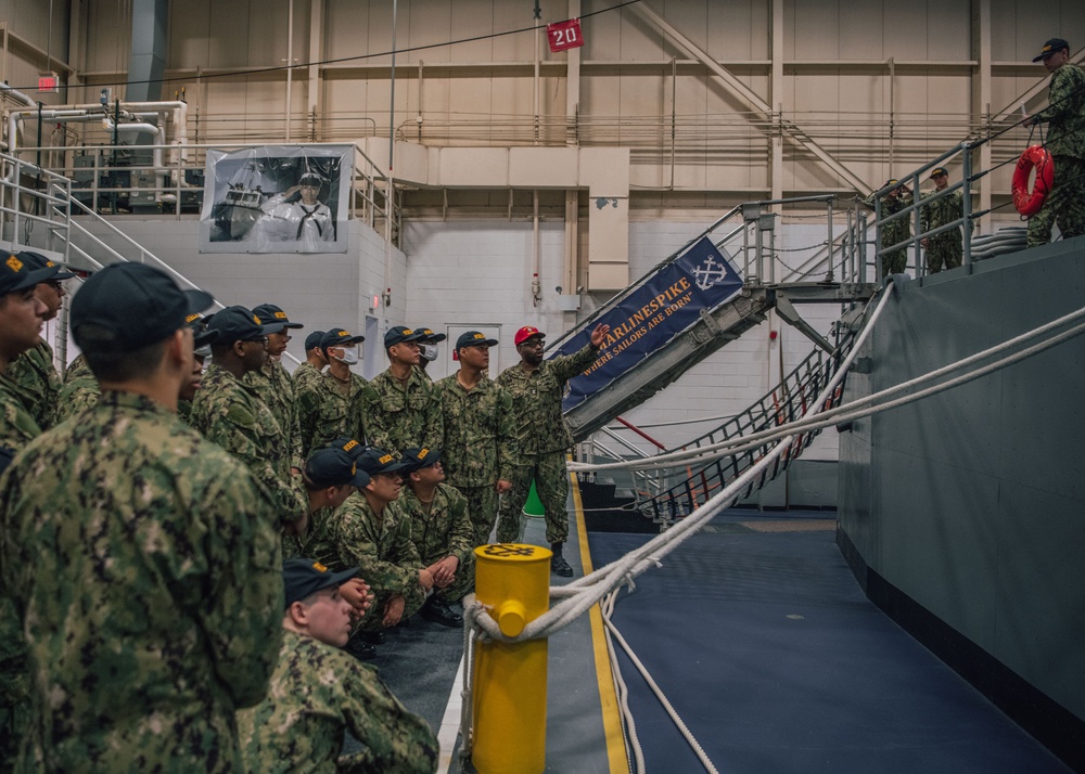 Recruits Practice Basic Seamanship Skills Aboard USS Marlinespike