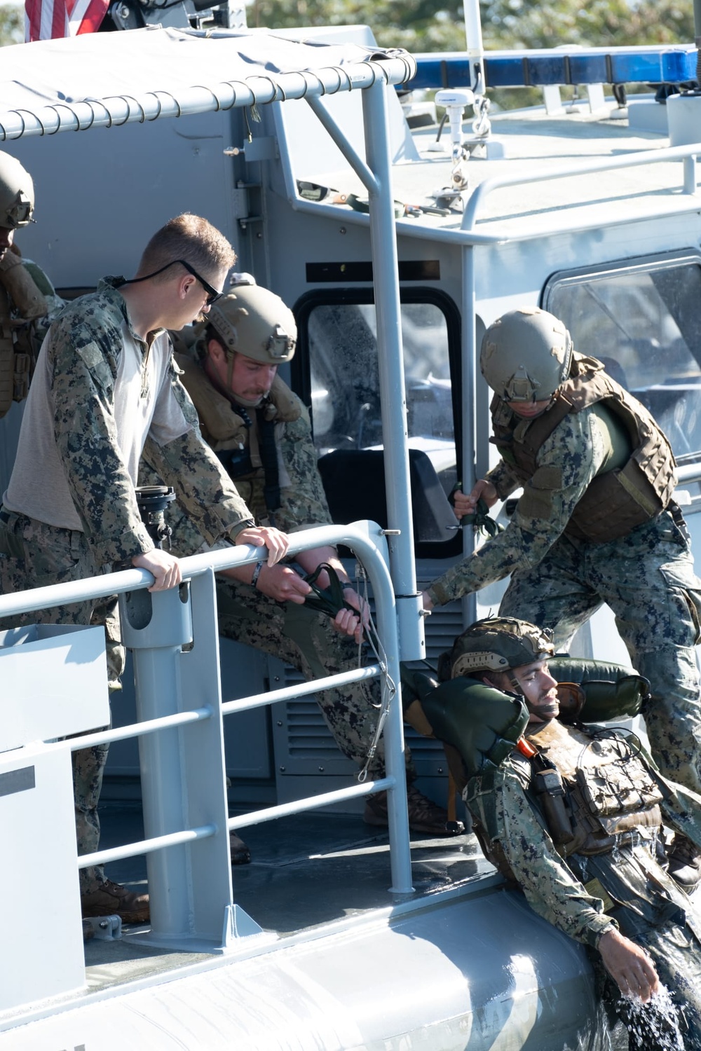 Maritime Expeditionary Security Squadron TWO (MSRON TWO) Sailors assigned to Alpha company conducted man overboard recovery training.