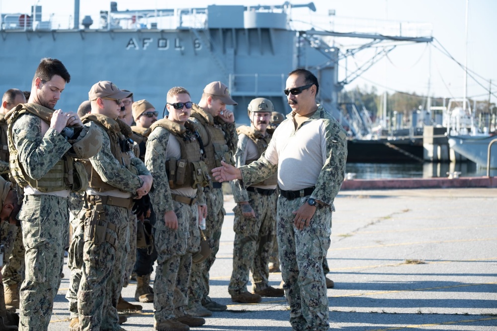 Maritime Expeditionary Security Squadron TWO (MSRON TWO) Sailors assigned to Alpha company conducted man overboard recovery training.