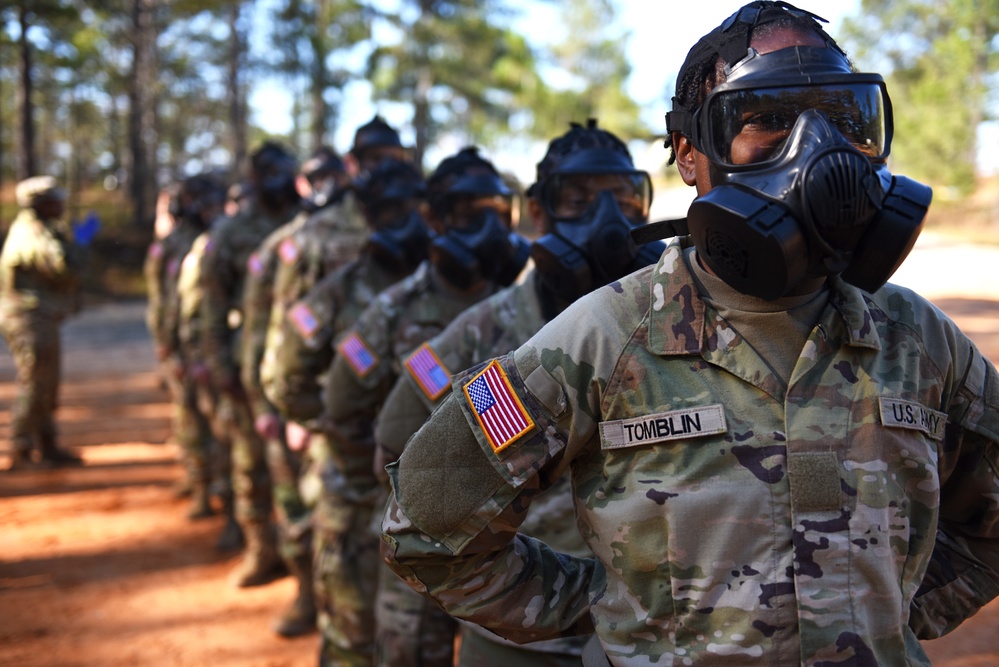 Army recruits enter the gas chamber