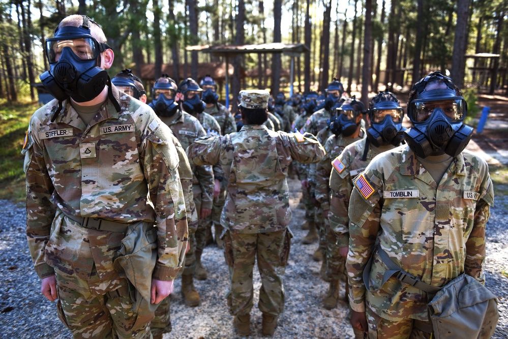 Army recruits enter the gas chamber