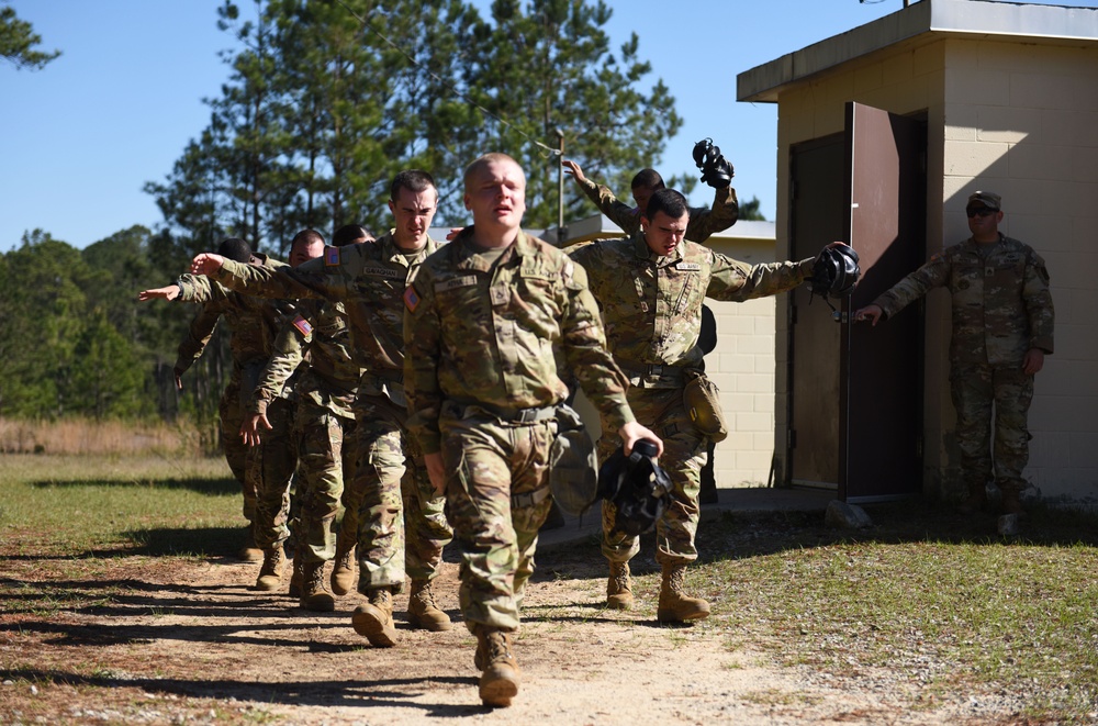 Army recruits enter the gas chamber