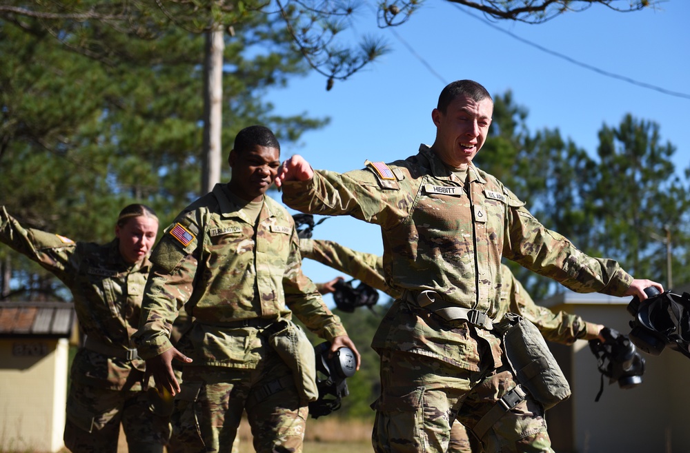 Army recruits enter the gas chamber