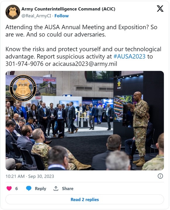 &quot;Attending the AUSA Annual Meeting and Exposition? So are we. And so could our adversaries.&quot;