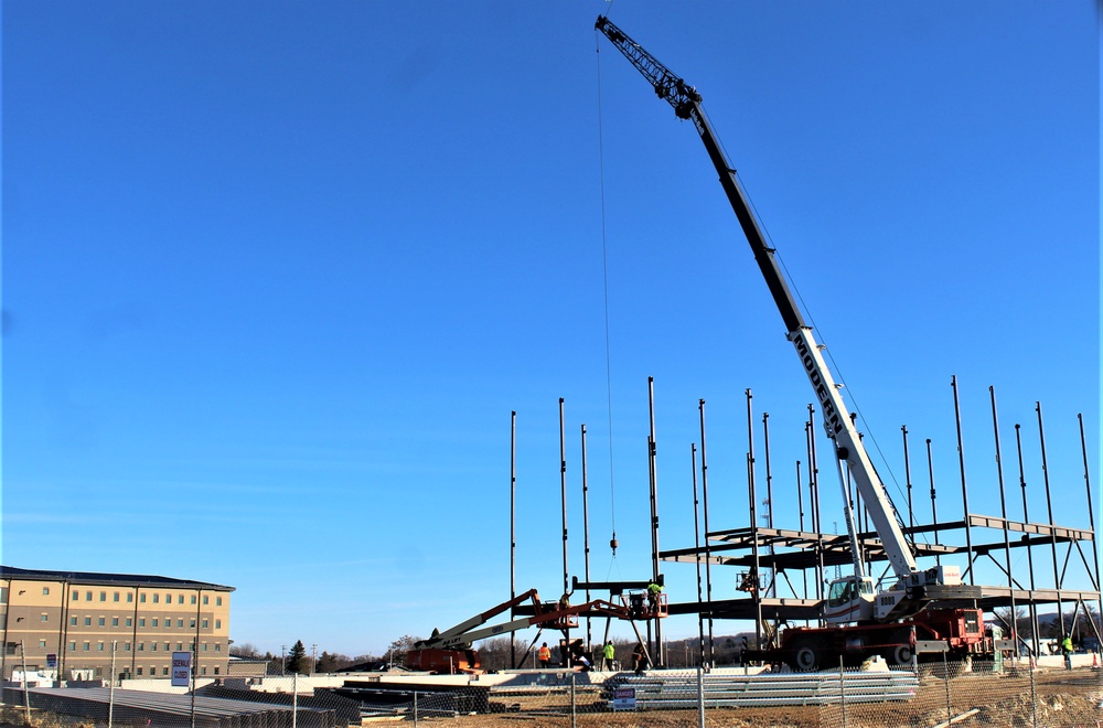 Steel framing underway on $28 million-plus transient training barracks project at Fort McCoy