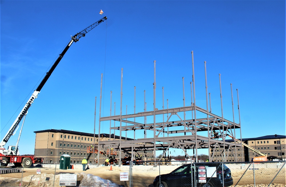Steel framing underway on $28 million-plus transient training barracks project at Fort McCoy