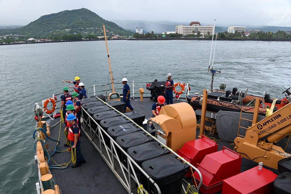 U.S. Coast Guard Cutter Harriet Lane moors in Samoa