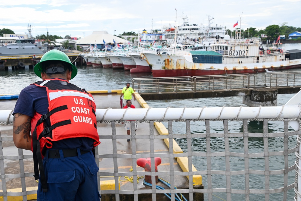 U.S. Coast Guard Cutter Harriet Lane moors in Samoa