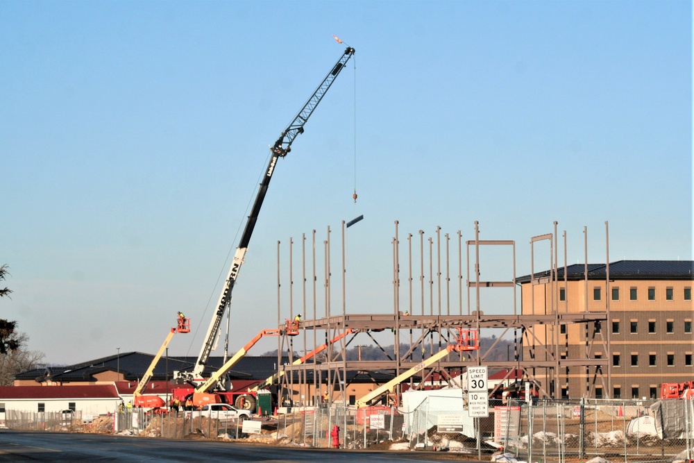 Steel framing underway on $28 million-plus transient training barracks project at Fort McCoy